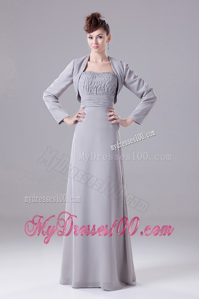 Grey Strapless Beaded Decorate Bodice Mother of the Bride Dress