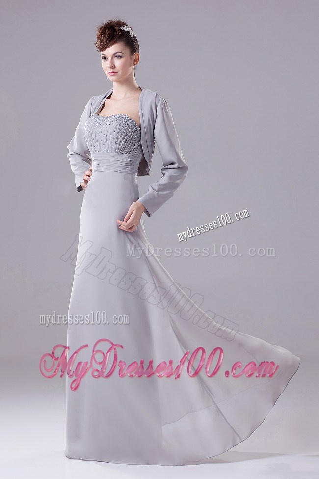Grey Strapless Beaded Decorate Bodice Mother of the Bride Dress
