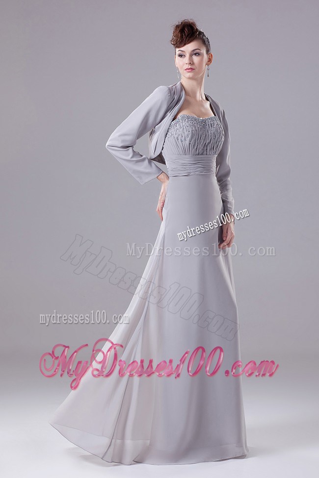 Grey Strapless Beaded Decorate Bodice Mother of the Bride Dress