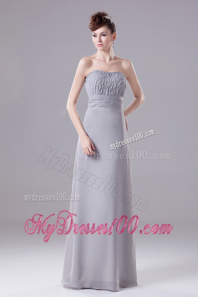 Grey Strapless Beaded Decorate Bodice Mother of the Bride Dress