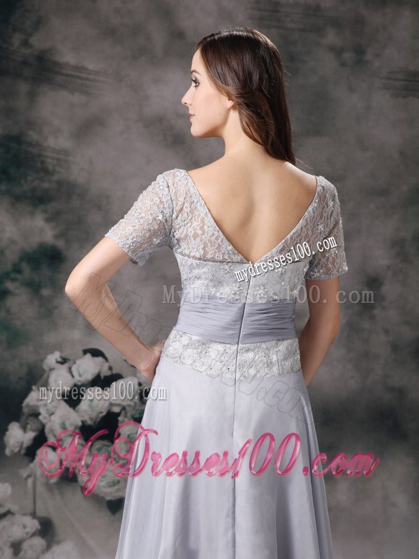 Grey Square knee-length Chiffon and Lace Beading Mother Dress