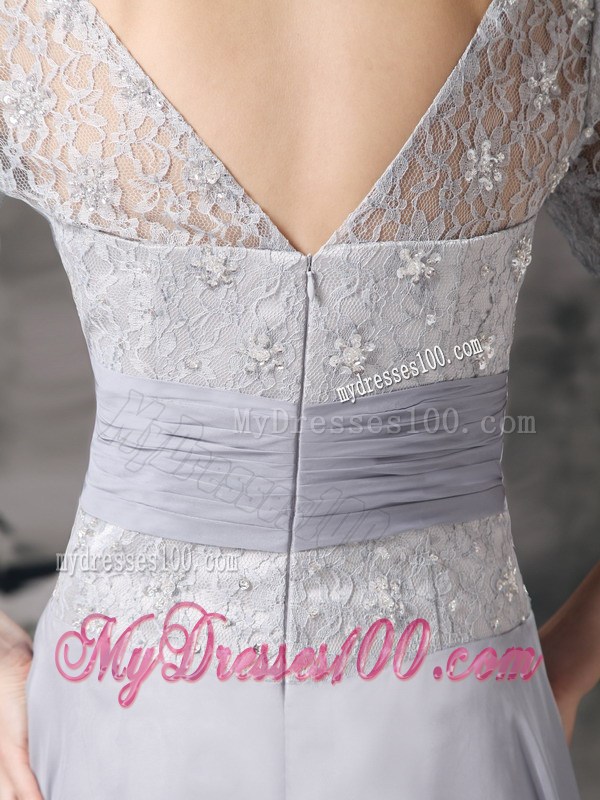 Grey Square knee-length Chiffon and Lace Beading Mother Dress