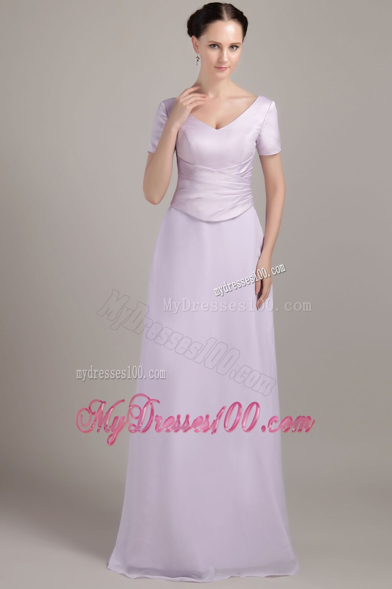 Lilac Deep V-neck Floor-length Chiffon Mother In Law Dresses