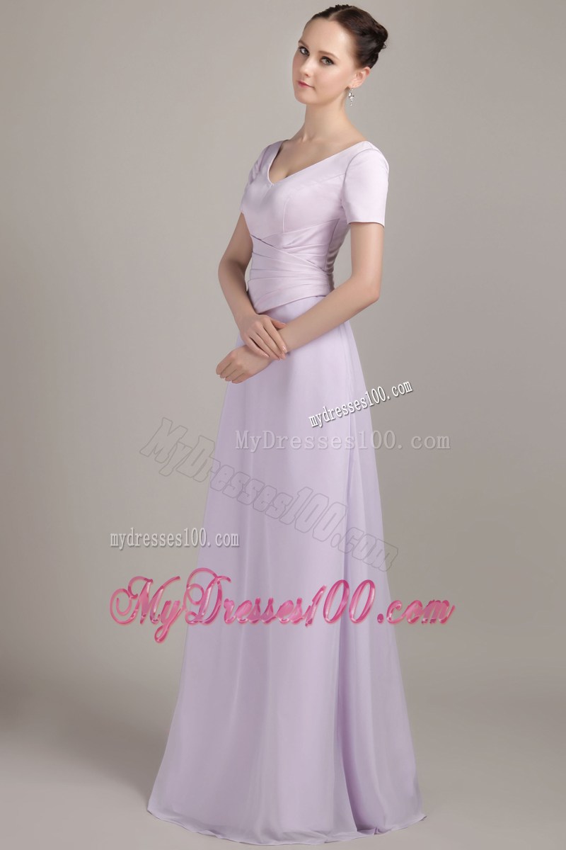 Lilac Deep V-neck Floor-length Chiffon Mother In Law Dresses