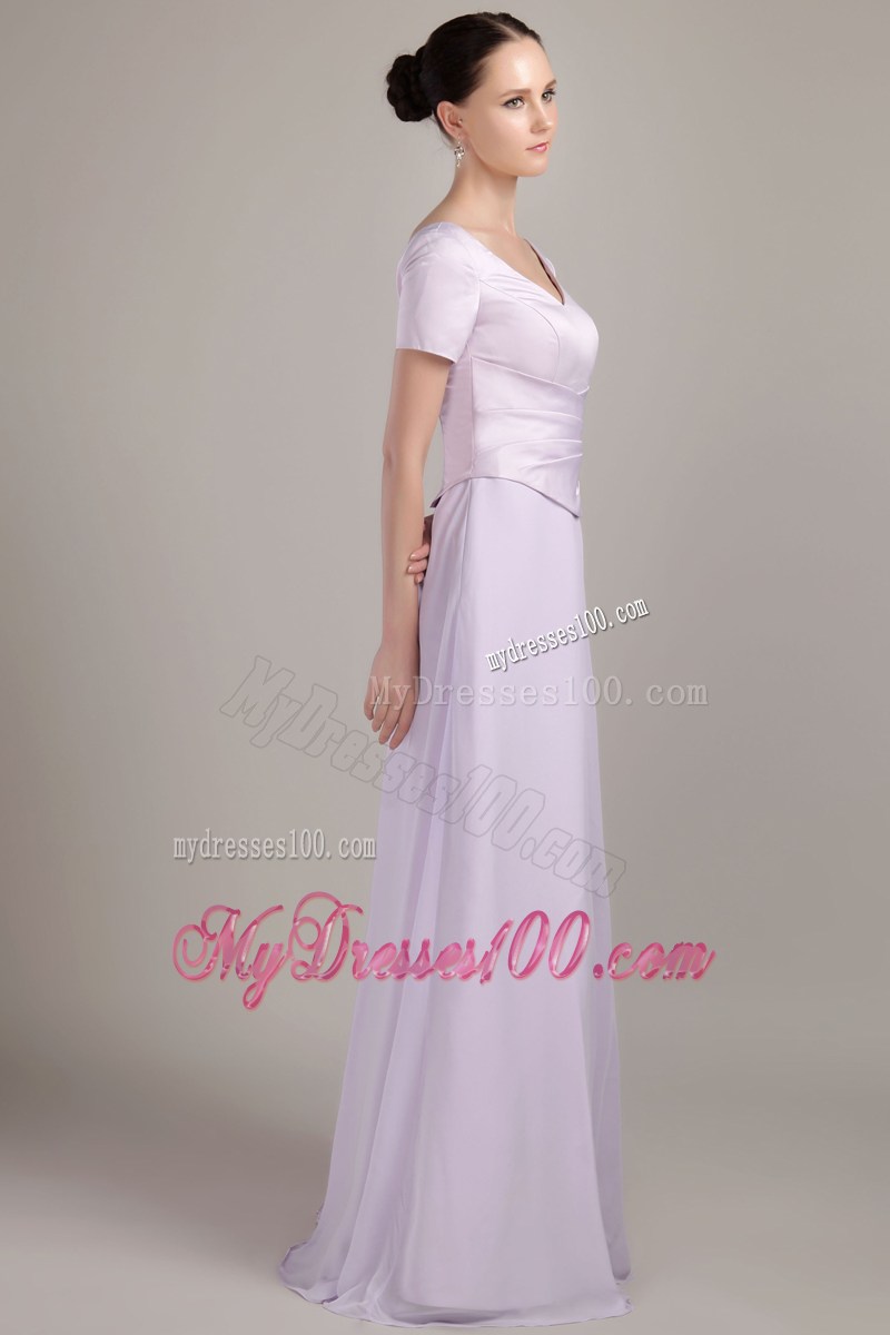 Lilac Deep V-neck Floor-length Chiffon Mother In Law Dresses
