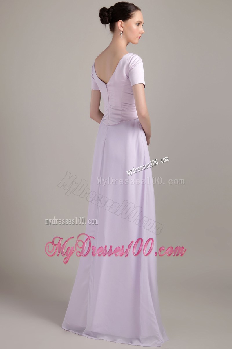 Lilac Deep V-neck Floor-length Chiffon Mother In Law Dresses