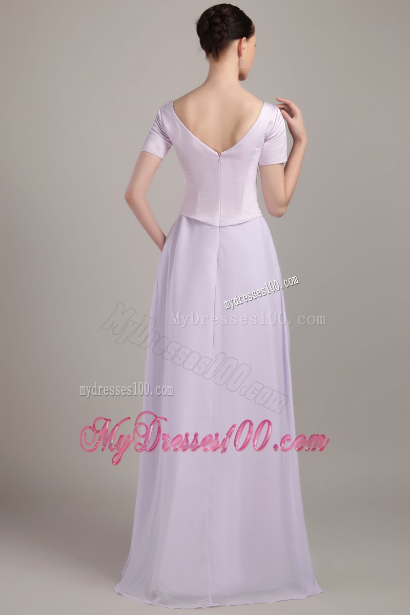 Lilac Deep V-neck Floor-length Chiffon Mother In Law Dresses