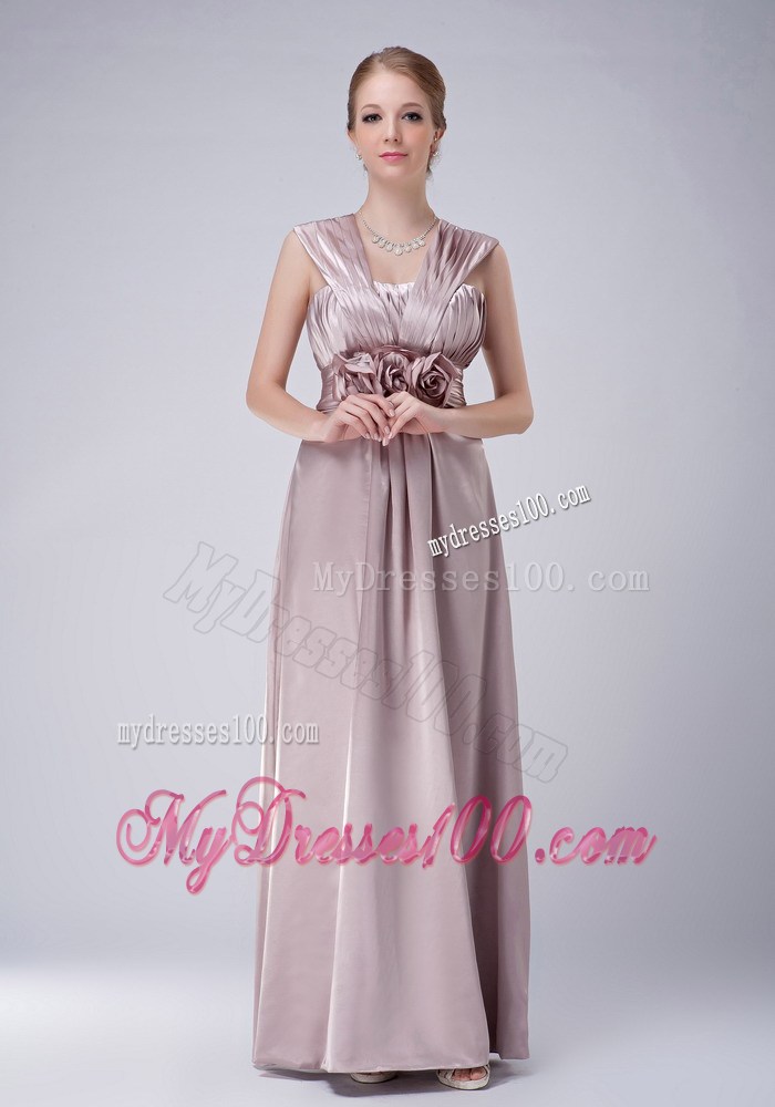 Modest Empire V-neck Hand Made Flowers Mother of the Bride Dress