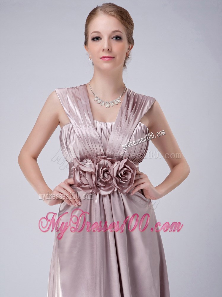 Modest Empire V-neck Hand Made Flowers Mother of the Bride Dress