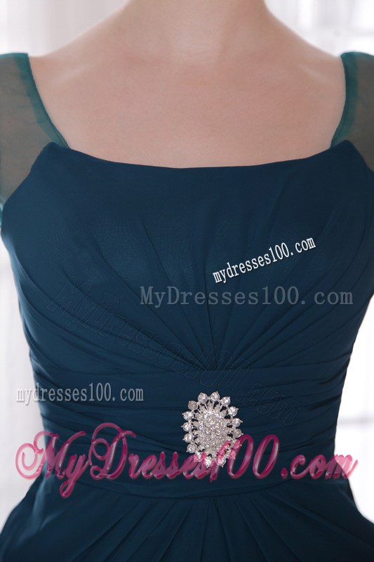 Navy Blue Sheer Flounced Sleeves Mothers Dress For Weddings