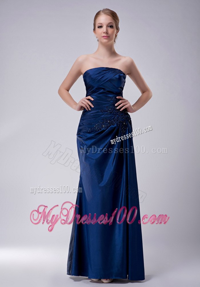 Navy Blue Column Strapless Appliques Mother of the Bride Dress