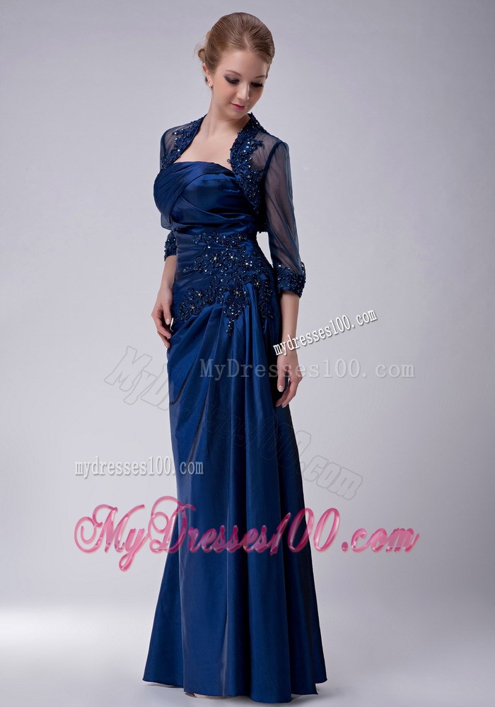 Navy Blue Column Strapless Appliques Mother of the Bride Dress