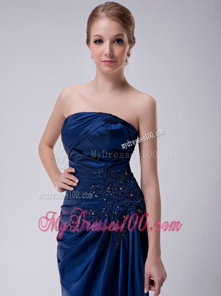 Navy Blue Column Strapless Appliques Mother of the Bride Dress