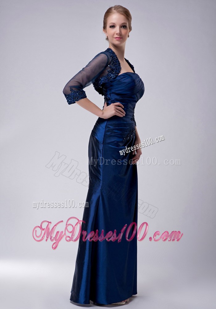 Navy Blue Column Strapless Appliques Mother of the Bride Dress