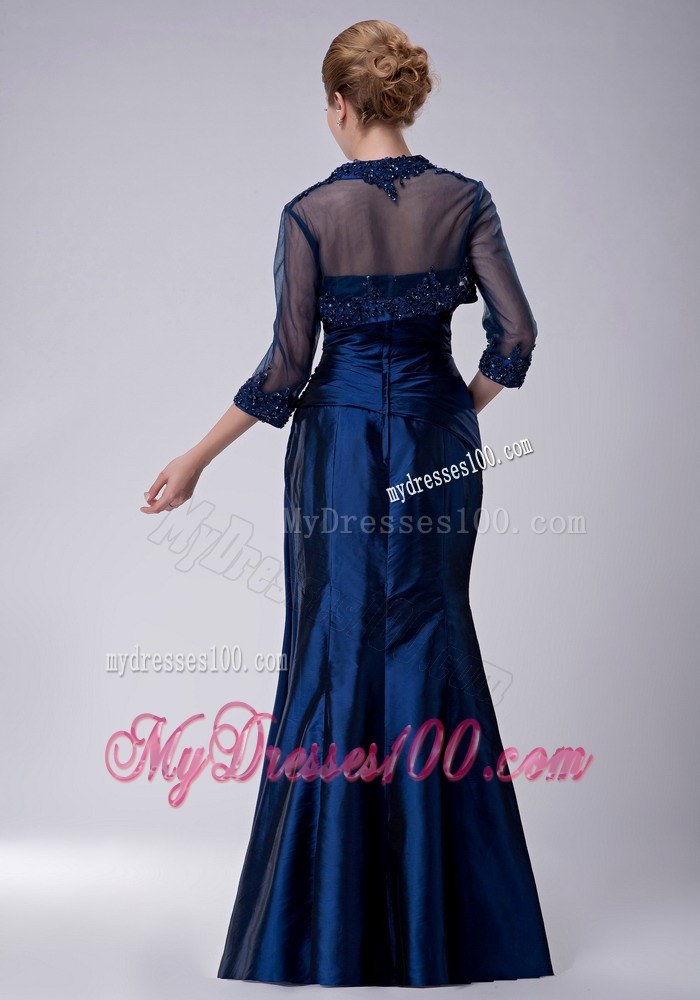 Navy Blue Column Strapless Appliques Mother of the Bride Dress