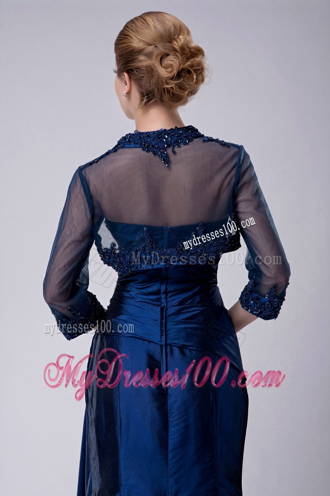Navy Blue Column Strapless Appliques Mother of the Bride Dress