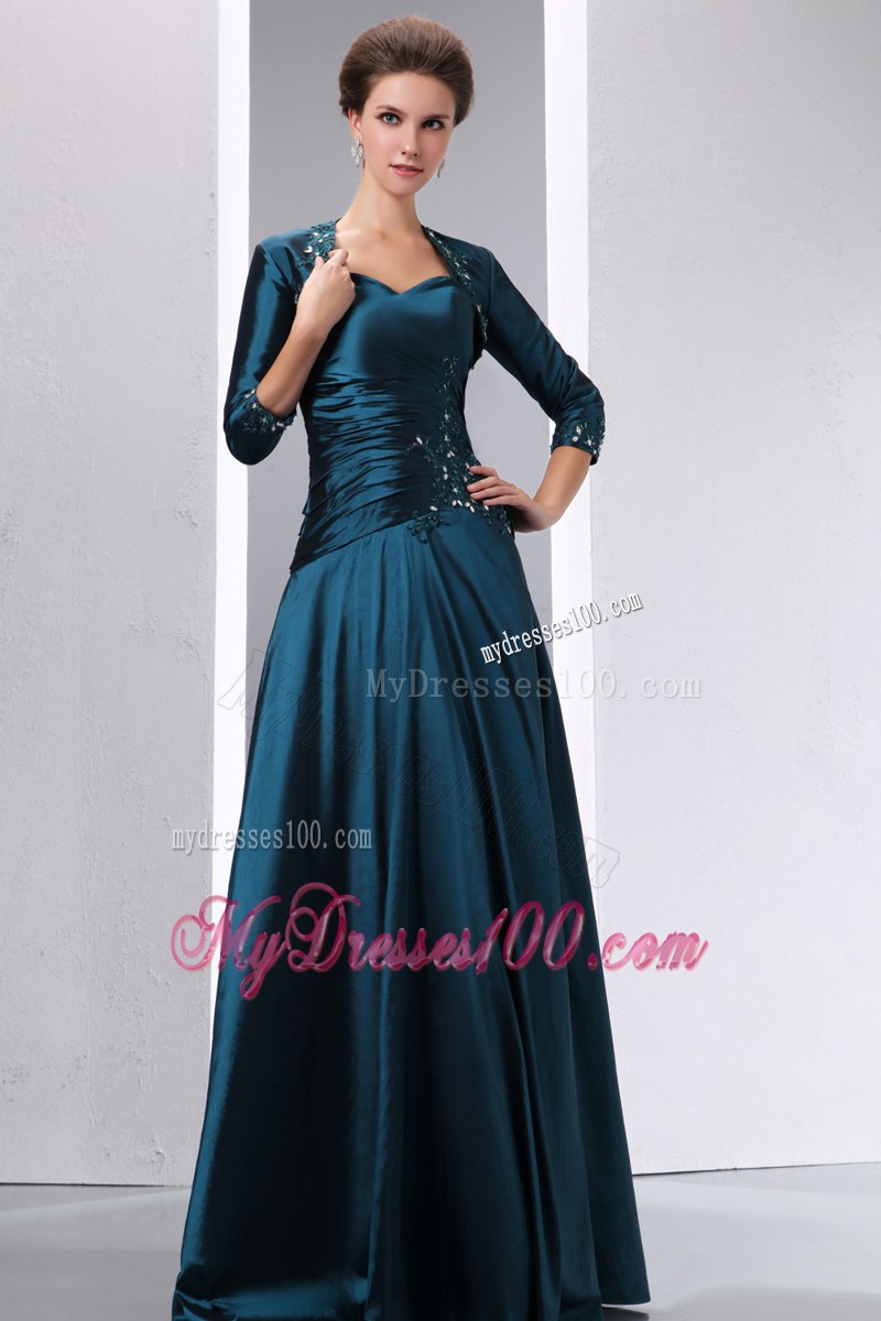 Peacock Green A-line Spaghetti Straps Mother Dress with Appliques
