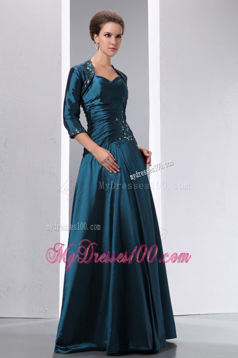 Peacock Green A-line Spaghetti Straps Mother Dress with Appliques