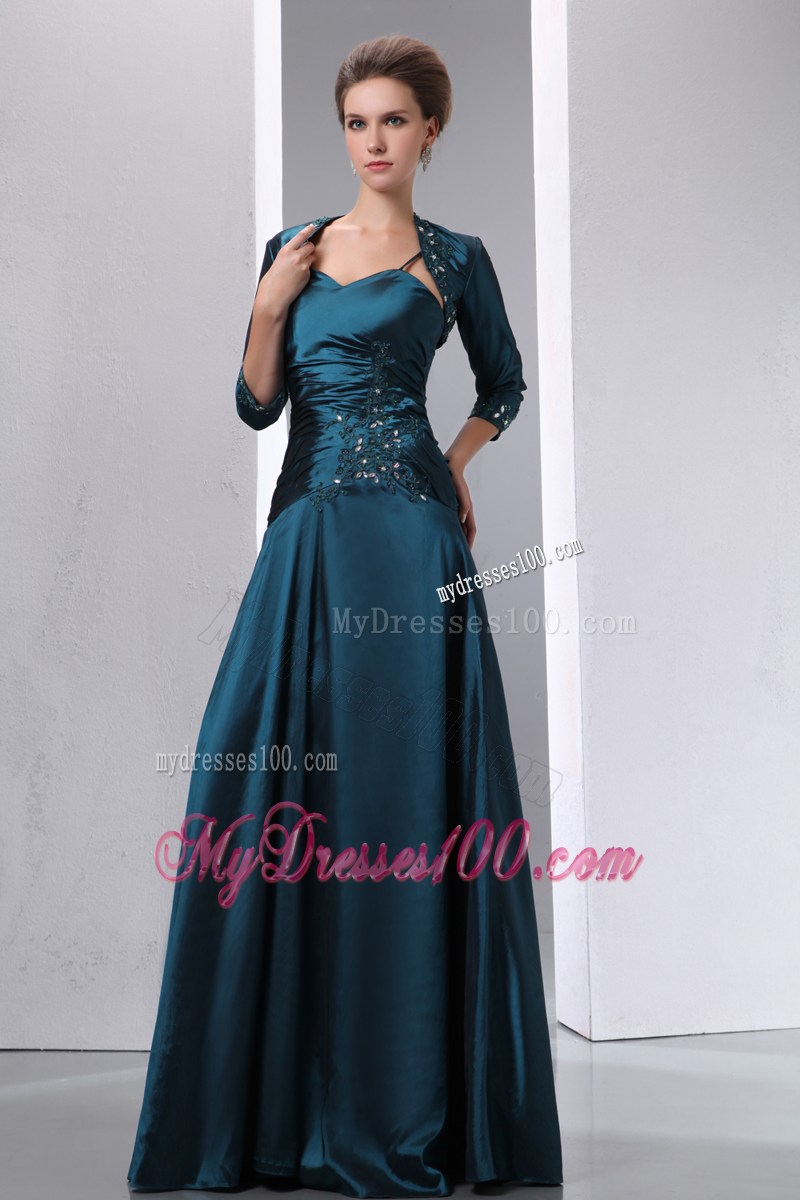Peacock Green A-line Spaghetti Straps Mother Dress with Appliques