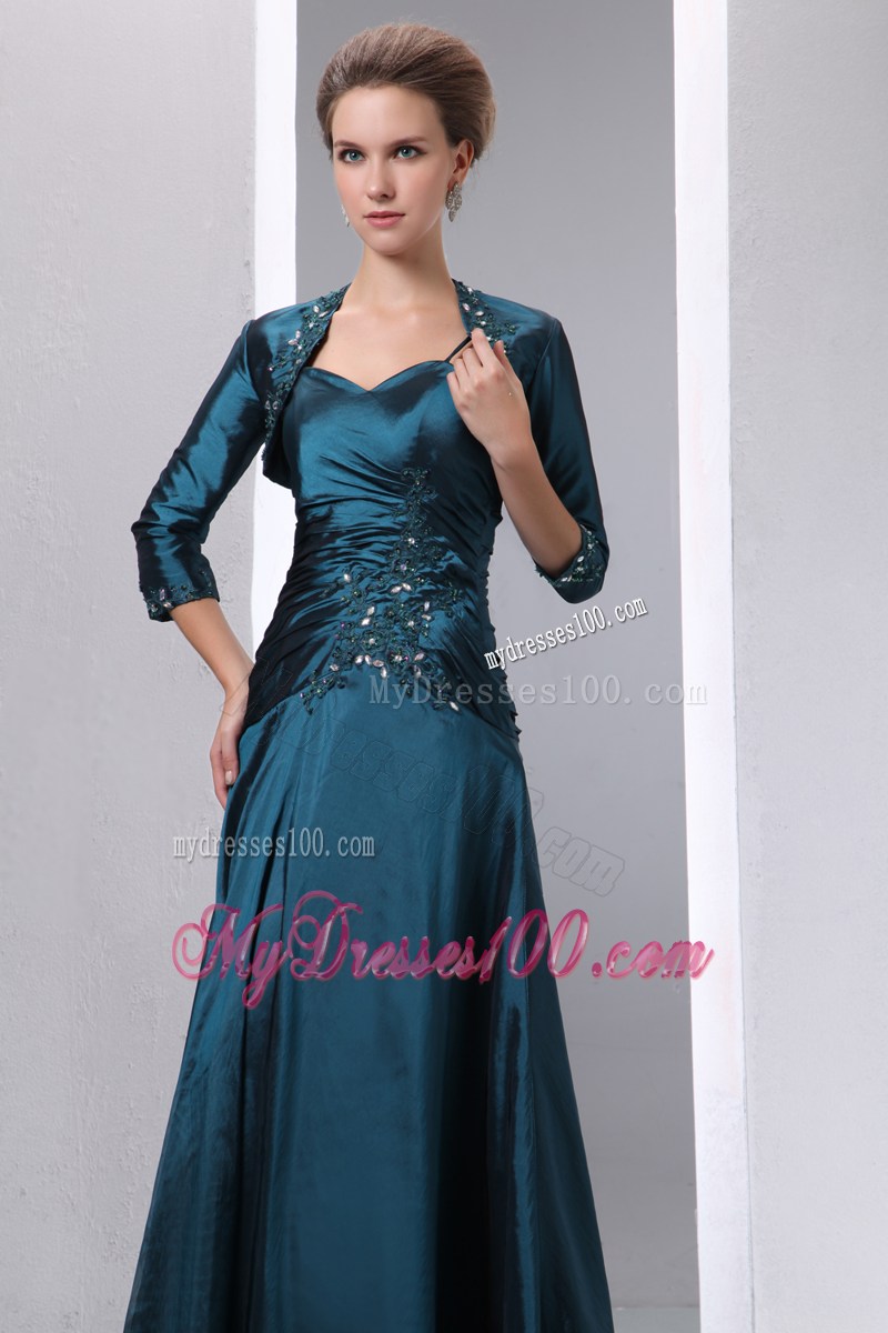 Peacock Green A-line Spaghetti Straps Mother Dress with Appliques