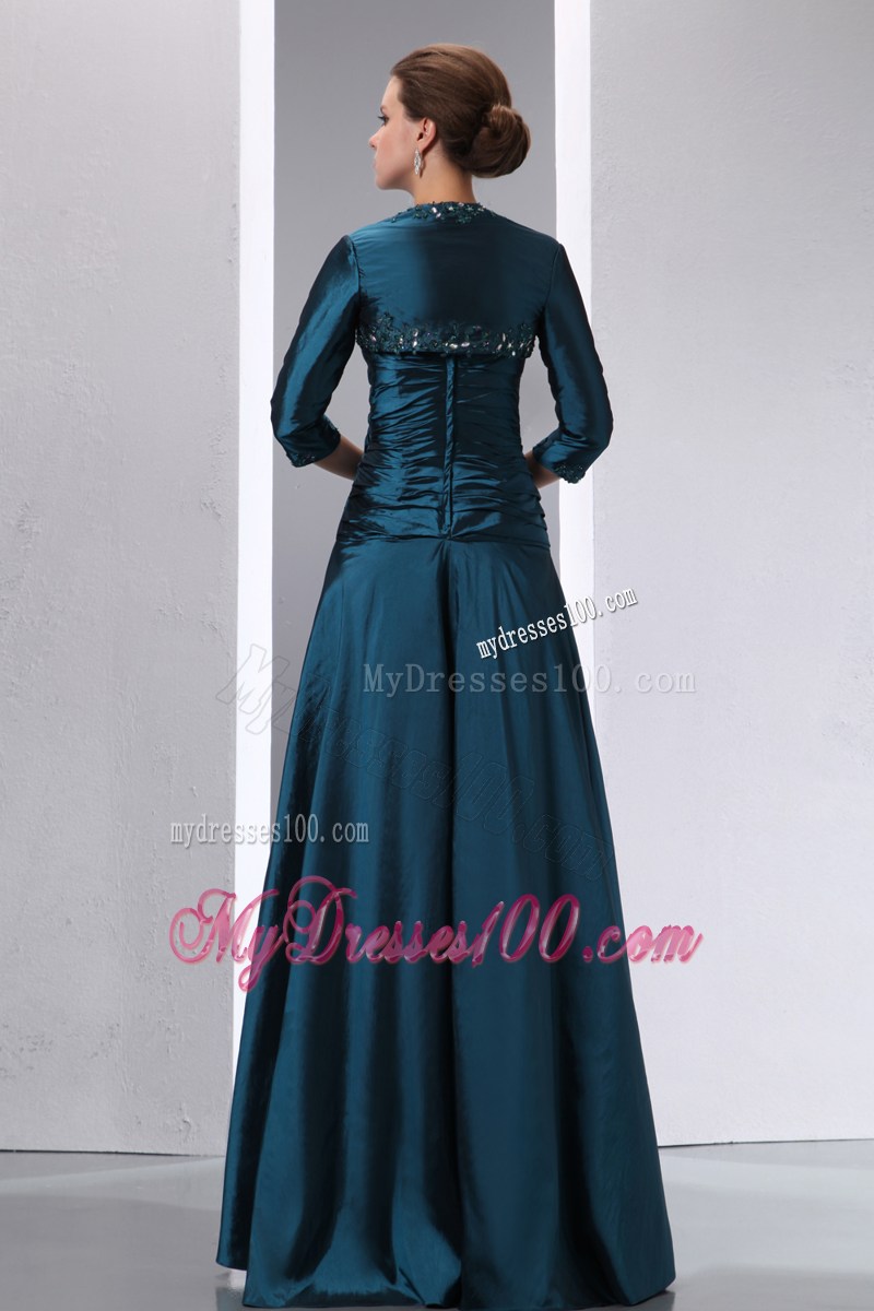Peacock Green A-line Spaghetti Straps Mother Dress with Appliques