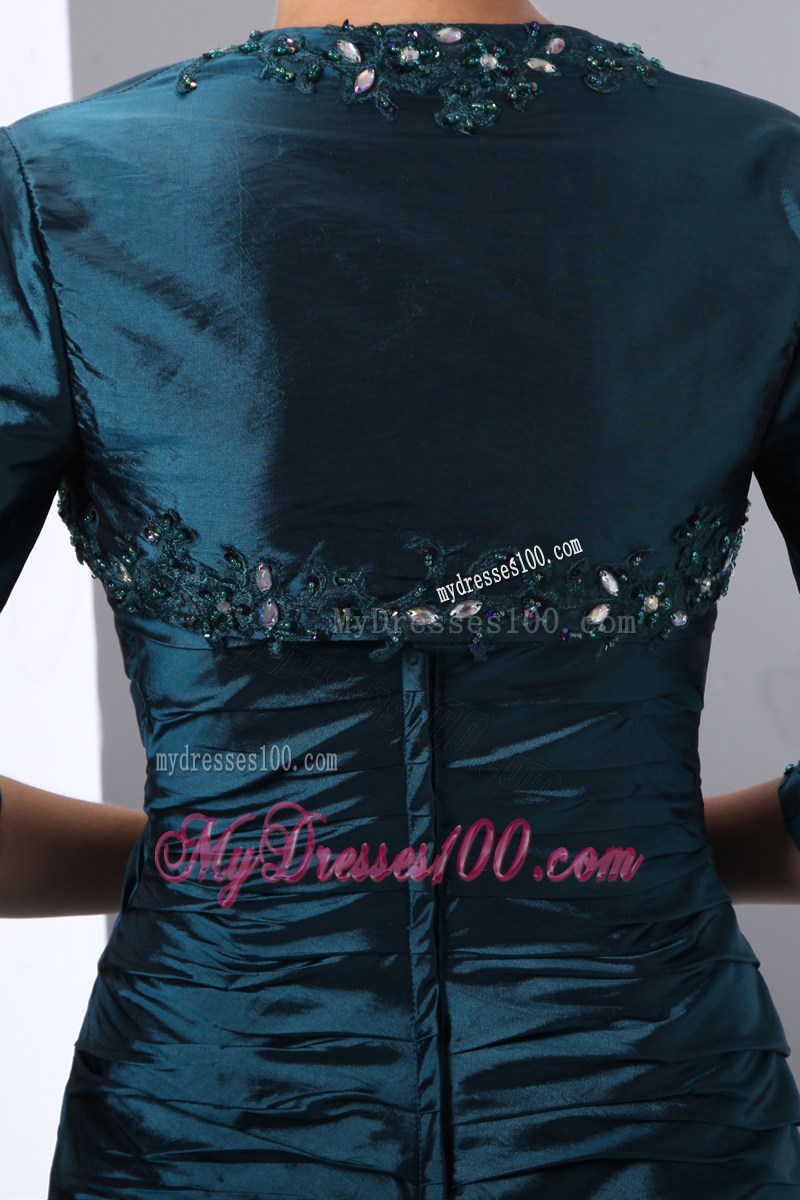 Peacock Green A-line Spaghetti Straps Mother Dress with Appliques
