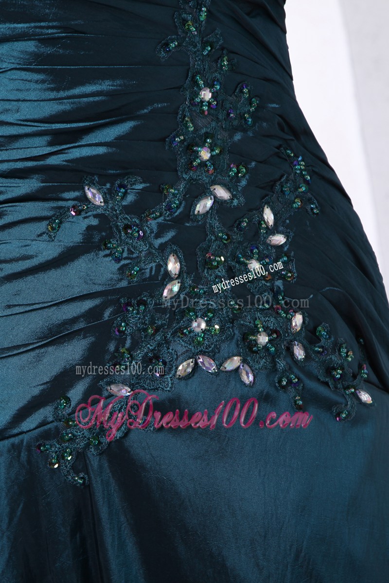 Peacock Green A-line Spaghetti Straps Mother Dress with Appliques