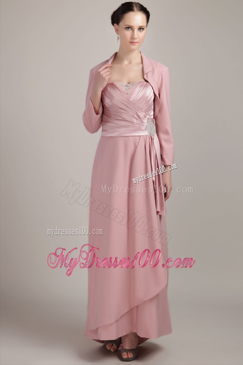Long Back Wide Straps Beaded Ruching Mother Of The Groom Dresses