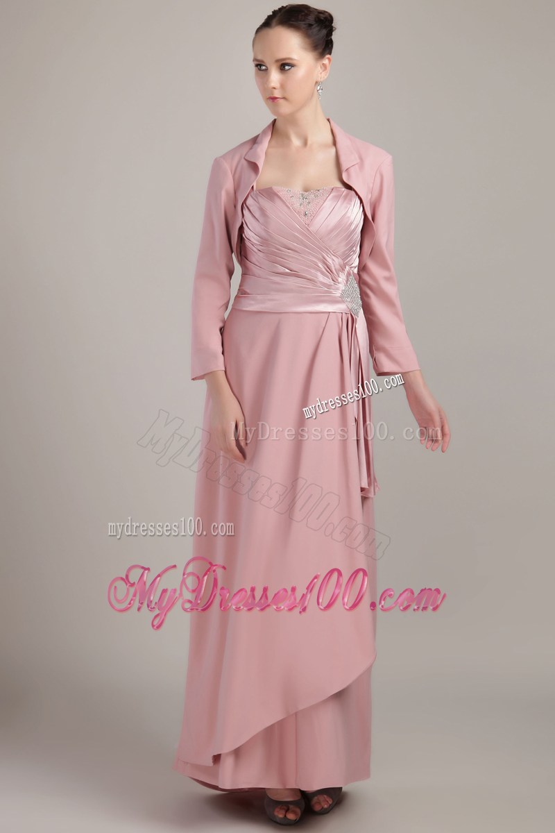 Long Back Wide Straps Beaded Ruching Mother Of The Groom Dresses
