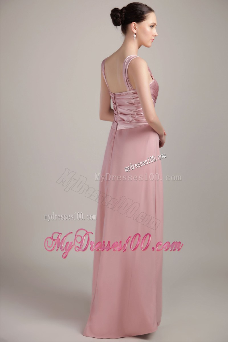 Long Back Wide Straps Beaded Ruching Mother Of The Groom Dresses