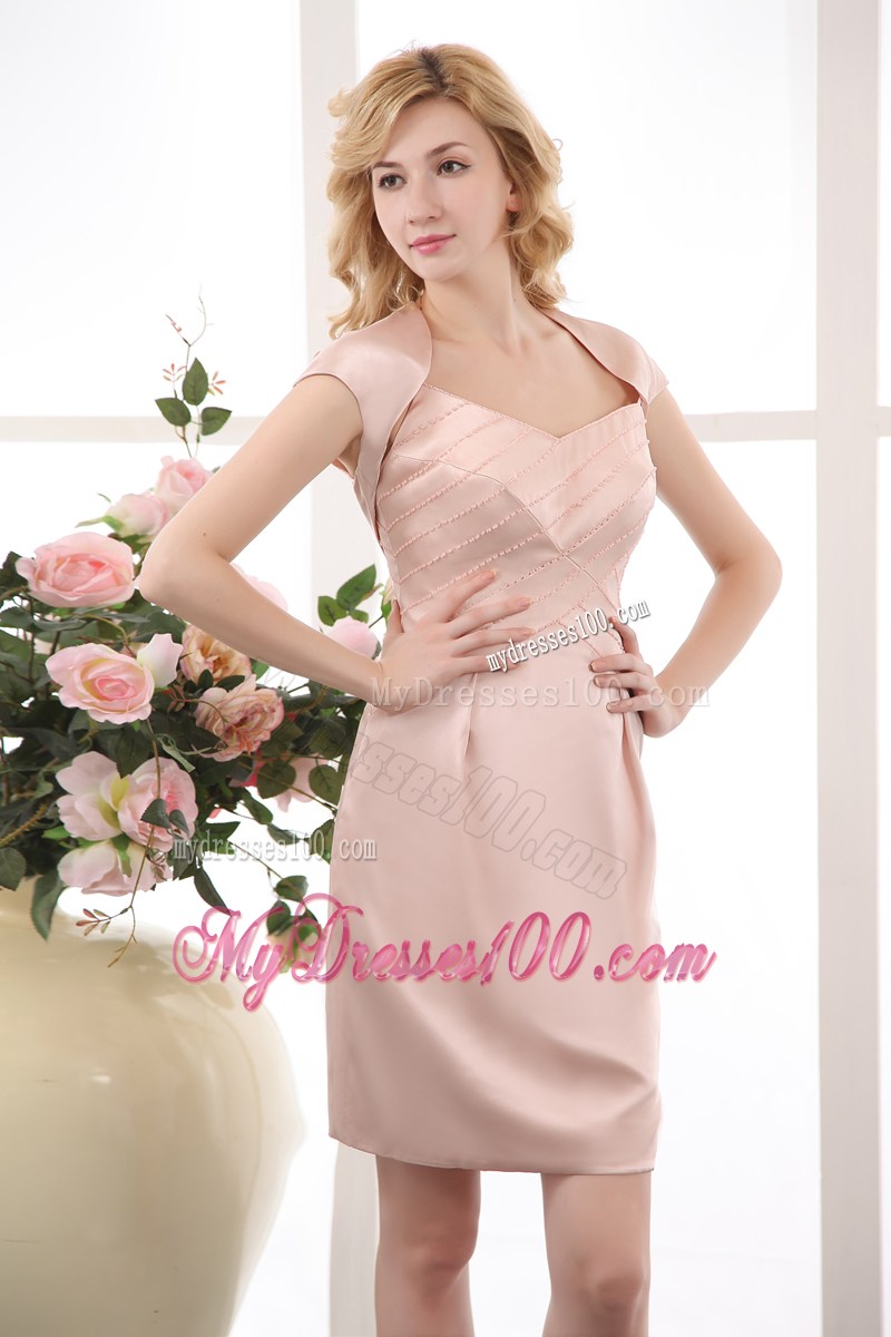 Short Beaded Blush Pink Mother Of The Groom Dresses with Straps
