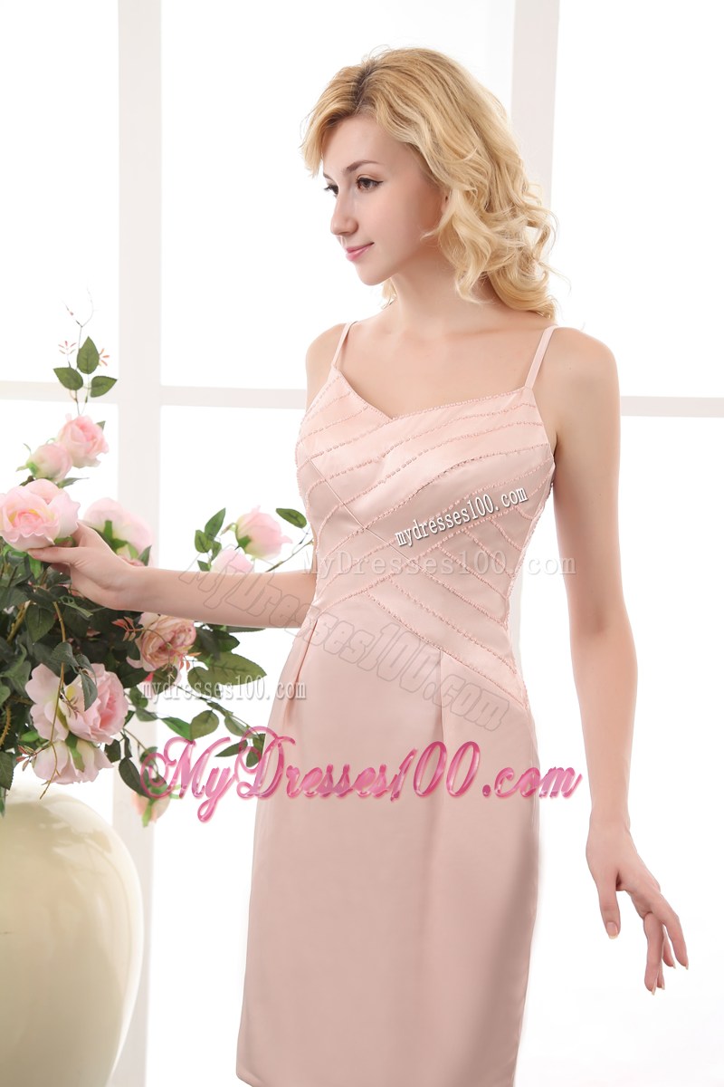 Short Beaded Blush Pink Mother Of The Groom Dresses with Straps