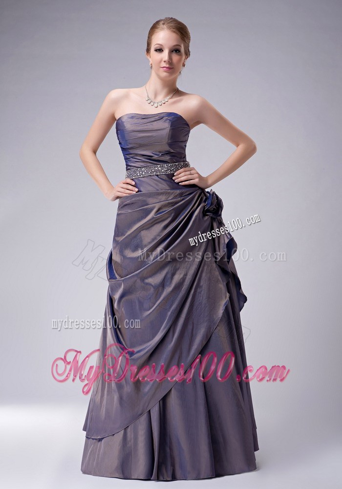 Purple Empire Strapless Ruffles Beading Mother of the Bride Dress