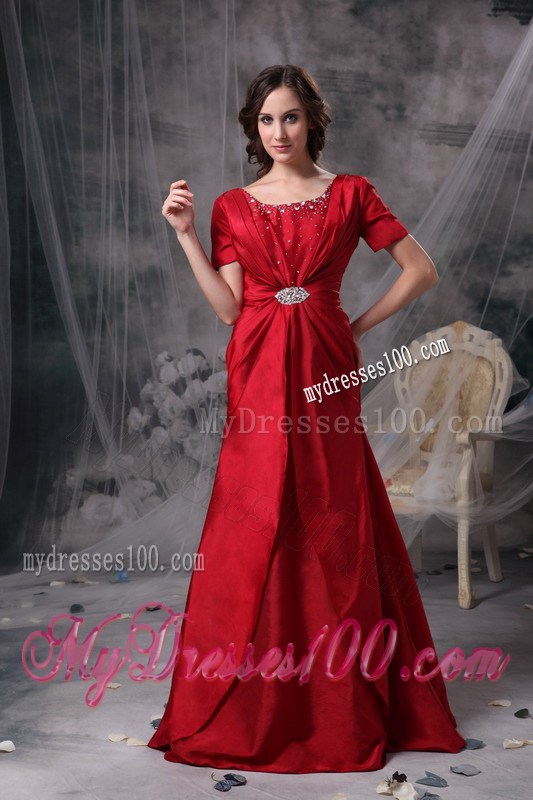 2013 Short Sleeves Scoop Neck Red Mothers Dresses For Weddings