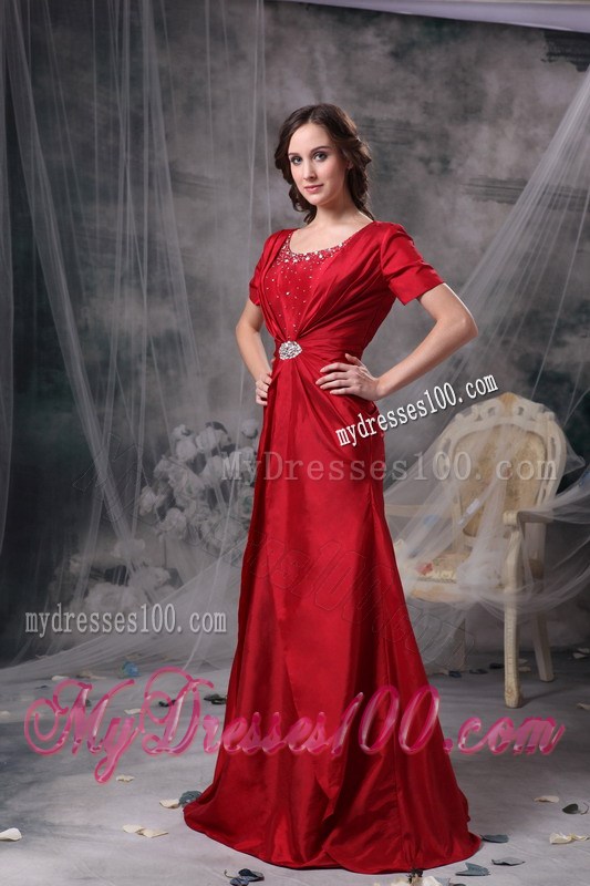 2013 Short Sleeves Scoop Neck Red Mothers Dresses For Weddings