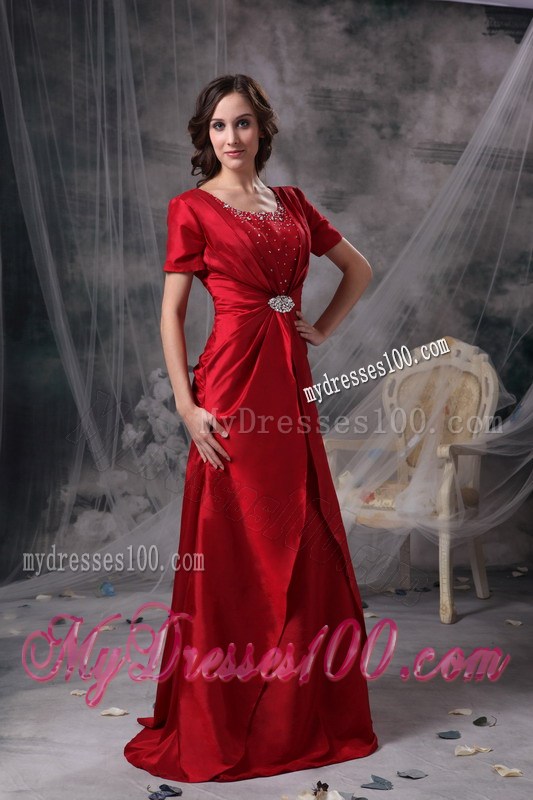 2013 Short Sleeves Scoop Neck Red Mothers Dresses For Weddings