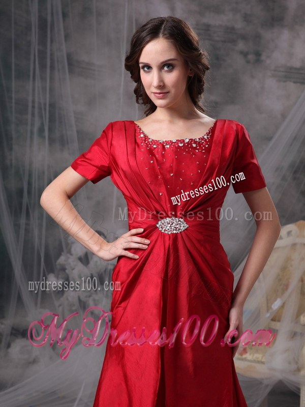 2013 Short Sleeves Scoop Neck Red Mothers Dresses For Weddings