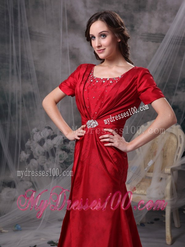 2013 Short Sleeves Scoop Neck Red Mothers Dresses For Weddings