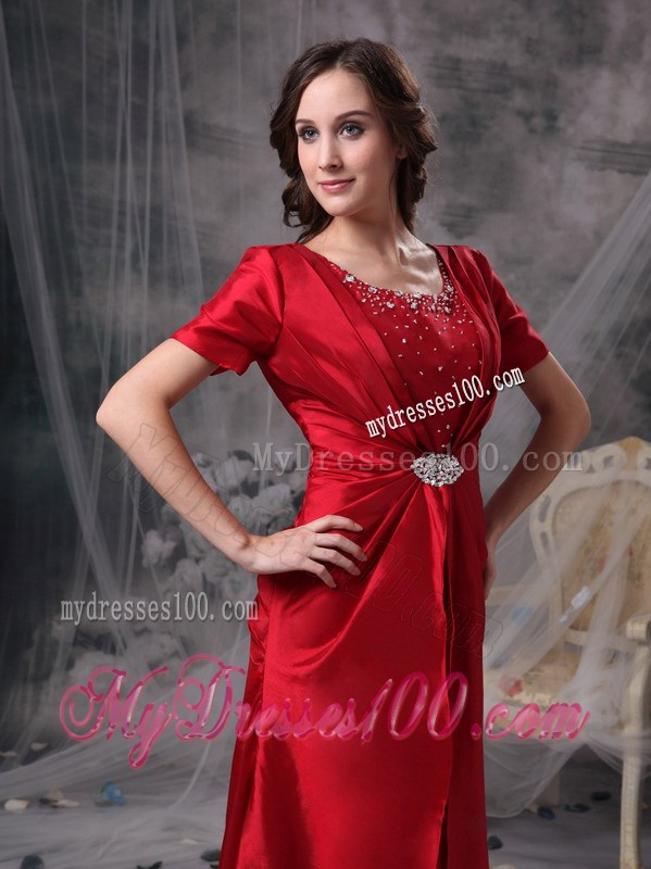 2013 Short Sleeves Scoop Neck Red Mothers Dresses For Weddings