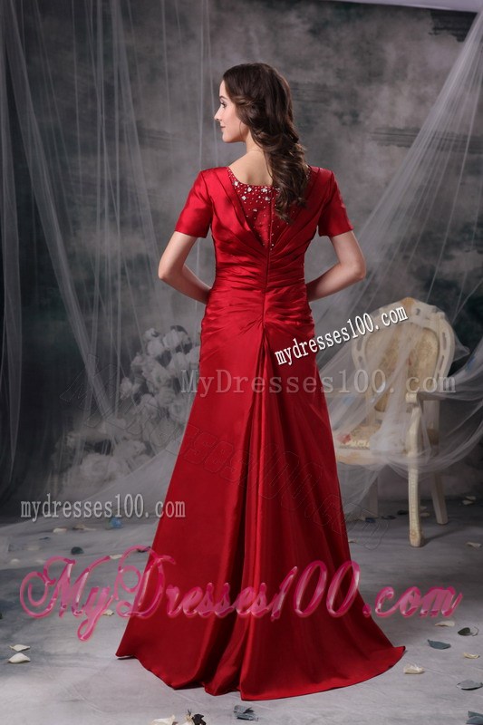 2013 Short Sleeves Scoop Neck Red Mothers Dresses For Weddings