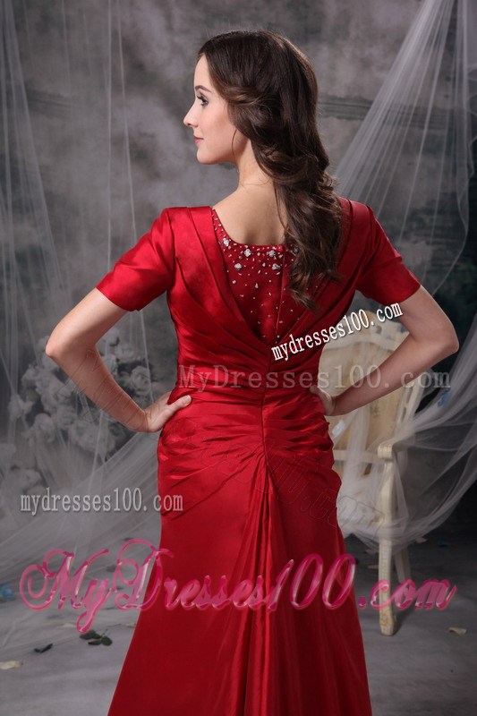 2013 Short Sleeves Scoop Neck Red Mothers Dresses For Weddings