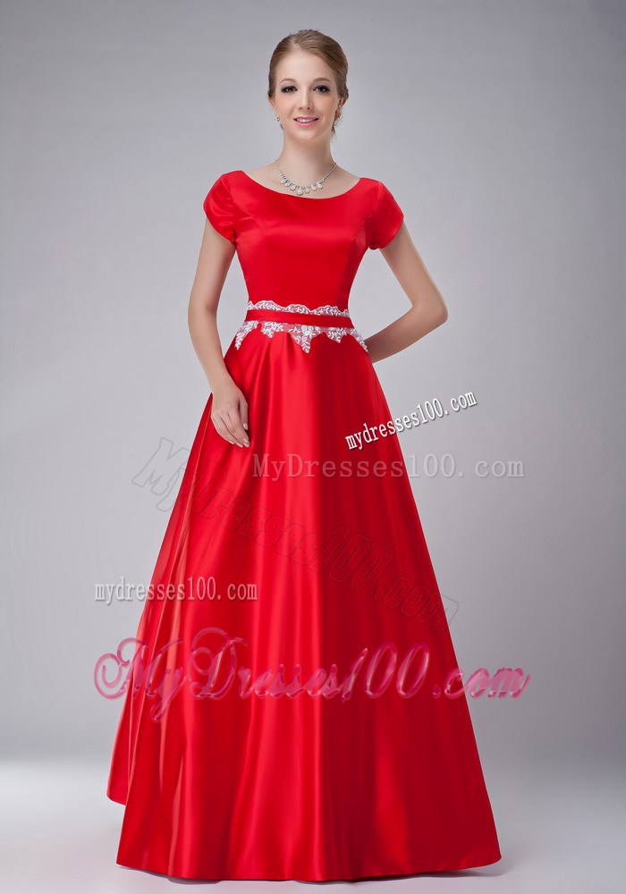 Red Scoop Appliques Mother of the Bride Dress with Sash