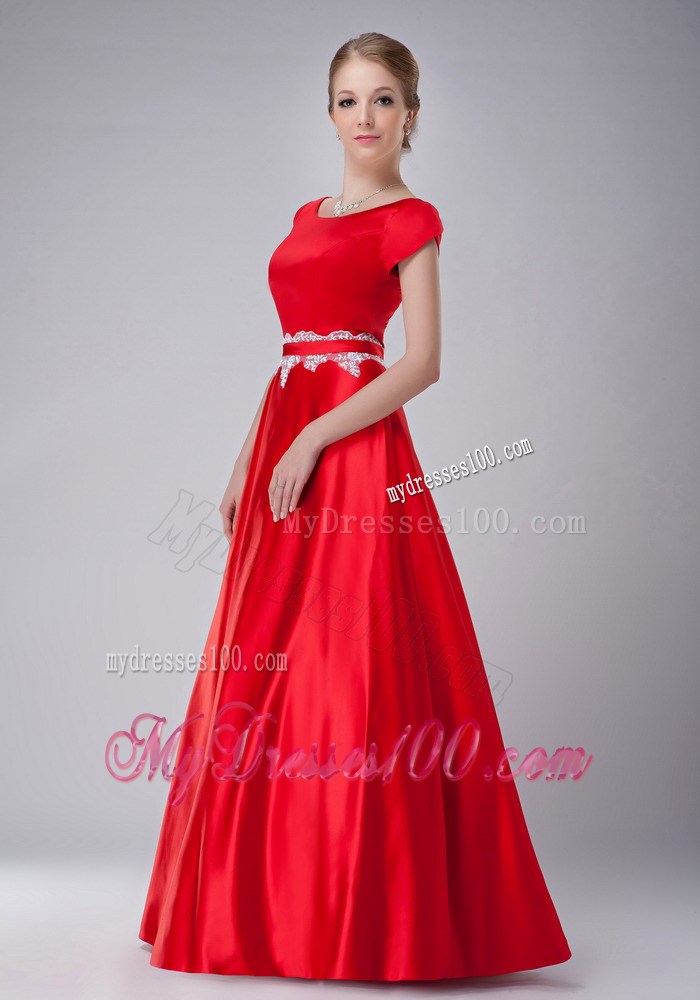 Red Scoop Appliques Mother of the Bride Dress with Sash