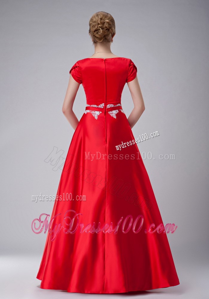 Red Scoop Appliques Mother of the Bride Dress with Sash