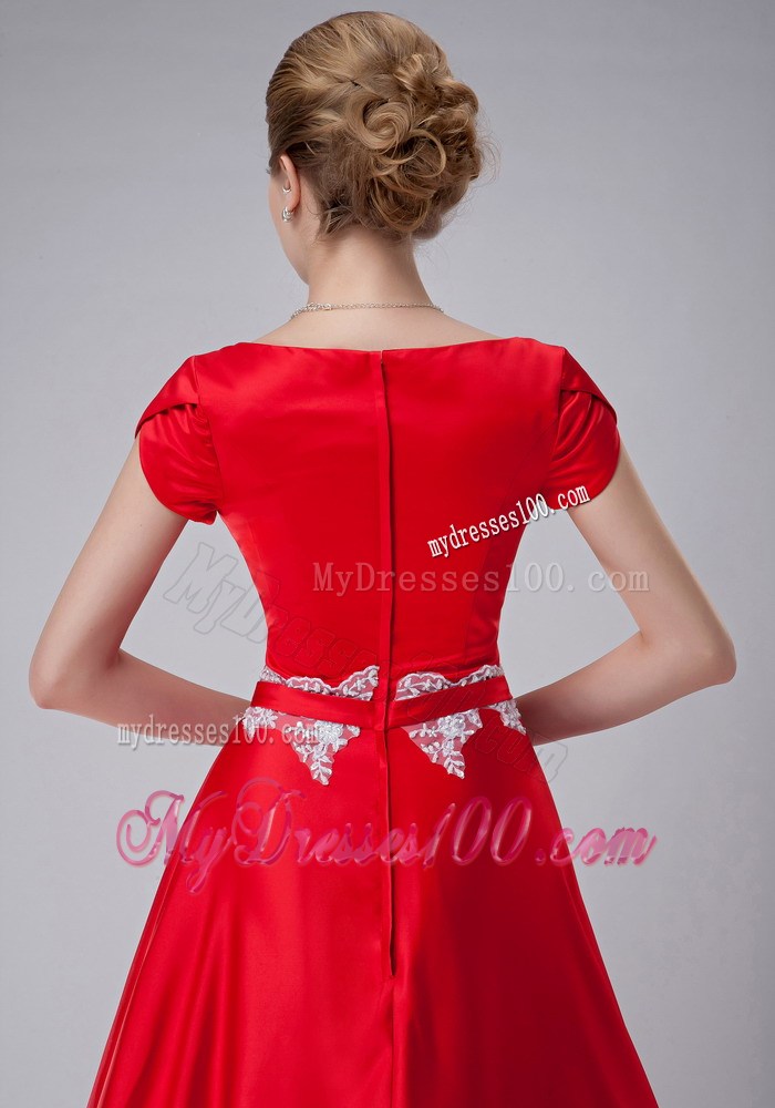 Red Scoop Appliques Mother of the Bride Dress with Sash