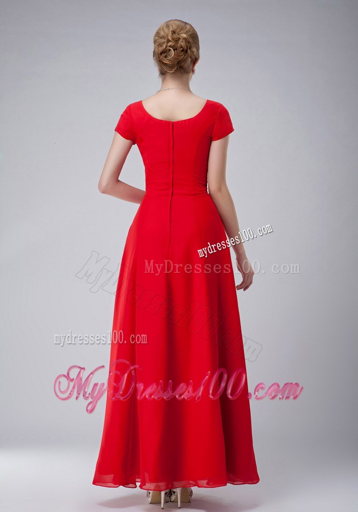 Red Empire Scoop Ankle-length Appliques Mother of the Bride Dress