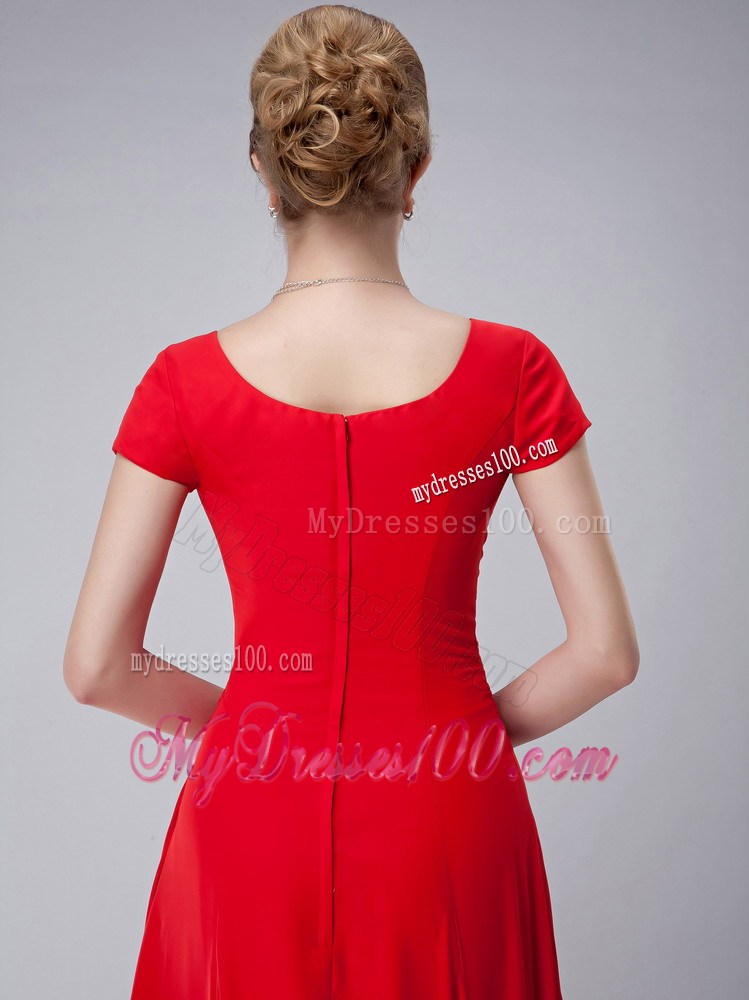 Red Empire Scoop Ankle-length Appliques Mother of the Bride Dress