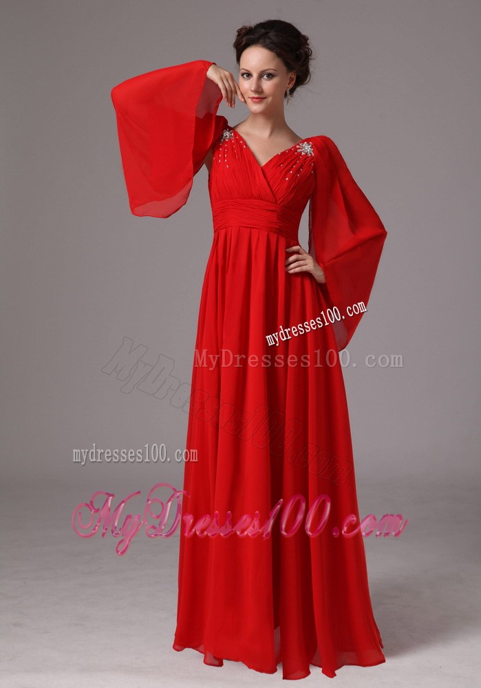 Calypso Sleeves Beaded V-neck Mother In Law Dress Plus Size