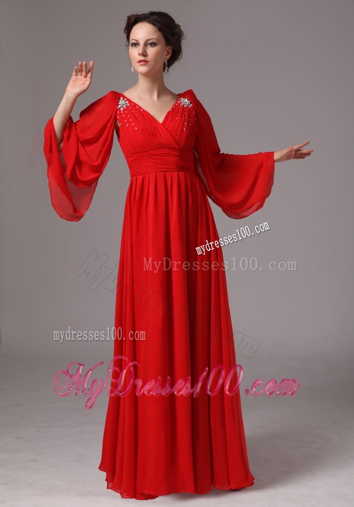 Calypso Sleeves Beaded V-neck Mother In Law Dress Plus Size