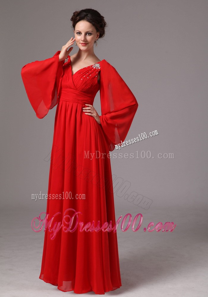 Calypso Sleeves Beaded V-neck Mother In Law Dress Plus Size